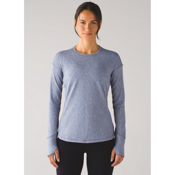 Lululemon Outrun Long Sleeve Luon Size 8 Suited Jacquard Arctic Grey AGSJ 12929 - Picture 1 of 6